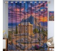 Orange-Purple Blackout Curtains for Living Room 2 Panel Set, Natural Scenery Sunset At The Temple Of The God Of La Curtains for Thermal Insulated Window Curtain Drapes, Black Out Curtain 72 Drop