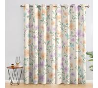 Orange Purple Flower Blackout Curtains, 54 Drop, Green Leaf Floral Botanical Printed Curtains for Living Room, Bedroom, Eyelet Drapes for Window Home Decor, 46x54 Inch 2 Panels Q1F1-109