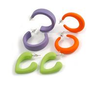 Orange/Purple/Lime Green Matte Acrylic Hoop Earrings - Set of 3 Pairs