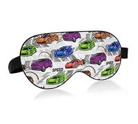 Orange Purple Pink Green Racing Cars Seamless Colorful Eye Masks Cover Blocks Light Sleep Mask Shade Cover Blindfold Relaxing Eyeshade Cover with Adjustable Head Strap for Men Women Kids