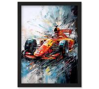 Orange Race Car Grand Prix Action Shot Painting Artwork Framed Wall Art Print A4 Artery8 Black One Size