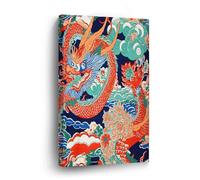 Orange Red And Blue Chinese Dragon Canvas Wall Art 8x12in Chinoiserie Asian Canvas Pictures Artwork Posters Ready to Hang Modern Wall Paintings for Bedroom Living Room Kitchen New Home Decor