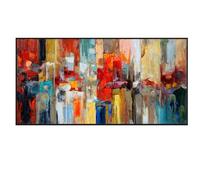 Orange Red Colorful Oil Paintings Artwork Modern Oversized Abstract Framed Art Prints Abstract Extra Large Wall Art 65x130cm/26x51in With Black Frame Ready to Hang
