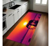 Orange-Red Kitchen Carpet Runner Lake Elephant Sunset Non-Slip Washable Low Pile Rug 50 x 80 cm for Bedroom, Entrance, Laundry Room