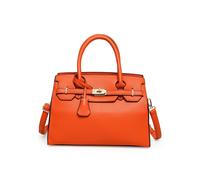 (Orange Red) Ladies Women Leather Handbag First Layer Cowhide Leather Tote Bag Commuter Crossbody Kelly Handbag