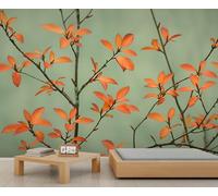 Orange Red Leaves Mural Branches Leaf Wall Mural Wallpaper Spring Nature Wallpaper for Girls Bedroom Murals Living Room Paintings Poster 450X300cm