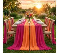 Orange Red Party Decoration Table Runner, 4 Pack Boho Chiffon Tablecloth | Lightweight Sheer Fabric Table Runner for Birthday, Weddings, Bridal Shower, Graduation, Home Dining, Sunset Party Decor