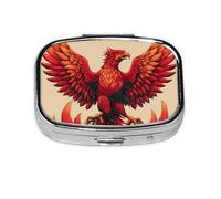 Orange Red Phoenix_1 Square Mini Pill Case, Compact Metal Pocket Pill Box with 2 Compartments for Travel