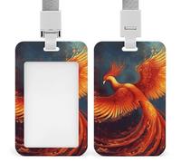 Orange Red Phoenix Badge Holder Vertical Name Tag Holder Waterproof ID Protector Cover with Durable Detachable Lanyard for Office Factory Teachers