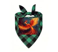Orange Red Phoenix Dog Bandana Plaid Triangle Pets Scarf | Funny Dog Neckwear Washable Triangle Bibs Kerchief Pet Costume Accessories for Small Medium Large Dogs Cats Birthday Gift