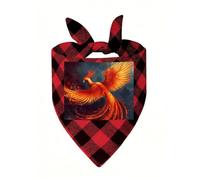 Orange Red Phoenix Dog Bandana Plaid Triangle Pets Scarf | Funny Dog Neckwear Washable Triangle Bibs Kerchief Pet Costume Accessories for Small Medium Large Dogs Cats Birthday Gift