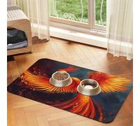 Orange Red Phoenix Dog Food Mats for Floors, 16x24 Inch Non-Slip Super Absorbent Pet Food Mat, Dishwasher Dog Mat for Food and Water, Cute Rubber Quick Dry Pet Feeding Mat for Dogs Puppy Cats