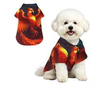 Orange Red Phoenix Dog Shirt Breathable Dog Summer Clothes | Medium Stylish Dog Beach Outfit - Lightweight Soft Puppy Clothes For Outdoor - Trendy Dog Polo T-Shirts With Pattern