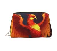 Orange Red Phoenix Leather Makeup Bag, Large-Capacity Travel Storage Bag, Dual-Purpose Toiletries and Makeup Bag