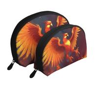 Orange Red Phoenix Portable Shell Cosmetic Bag Set - Travel Makeup Organiser with Zipper & Inner Compartments