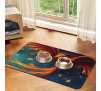 Orange Red Phoenix print Cats Pet Bowl Placemat Pet Feeding Mats for Dogs, Non-Slip PU Leather Tablecloth for Pets