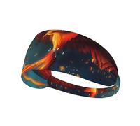 Orange Red Phoenix Printed elastic sports headband stretchy sports headband suitable for sports travel and indoor fitness