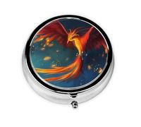 Orange Red Phoenix This Small, Round, Three-Compartment Travel Pill Box is Perfect for Storing Daily medications, Vitamins, and on-The-go.