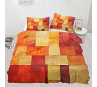 Orange-Red Squares Single Size Bedding Set Abstract Geometry Duvet Cover Set 3 Piece Color Block Art Printed Comforter Cover Set for Teens Kids Boys Girls (Single)