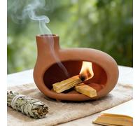 Orange-Red Terracotta Palo Santo Holder, Mini Chiminea Incense Burner | Smudge Bowl for Palo Santo, Sage & Cones, Spiritual Ritual Altar & Yoga Decor,Wellness Gifts for Women Seeking Mindfulness