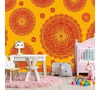 Orange Red Wall Mural Photo Wallpaper 98" x 69", HD 3D Traditional Indian Aesthetics Mandala Print Non-Woven Photo Wallpaper, Modern Living Room Bedroom TV Backdrop Wall Decoration