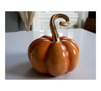 Orange Resin Halloween Pumpkin Gold Stalk Ornament Speckled Glazed Finish Autumn Fall Decorative Gift