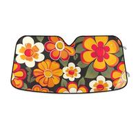 Orange Retro Hippie Flowers Car Windshield Sunshade Block Heat and Sun UV Rays Keep Vehicle Cool 57×31.5 inch