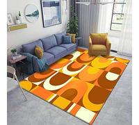 Orange Retro Industrial 70s Pattern Area Rugs Non-Slip Floor Mat Doormats Home Runner Rug Carpet for Bedroom Indoor Outdoor Kids Play Mat Nursery Throw Rugs Yoga Mat