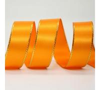 Orange Ribbon, 5/8 inch x 50 Yards Double Faced Satin Ribbon with Gold Edge, Delicate for Crafts, Gift Wrapping, Flower Bouquet, Wedding, Hair Bow, DIY, Holiday, Party Decorations