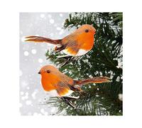 (Orange) Robin Bird Christmas Tree Decoration, Very Cute Artificial Feather Robin Bird Craft Clip On Christmas Robin Bird Decoration