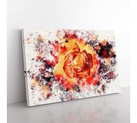 Orange Rose Flower Watercolour Modern Canvas Wall Art Print Ready to Hang, Framed Picture for Living Room Bedroom Home Office Décor, 60x40 cm (24x16 Inch)