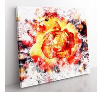 Orange Rose Flower Watercolour Modern Canvas Wall Art Print Ready to Hang, Framed Picture for Living Room Bedroom Home Office Décor, 50x50 cm (20x20 Inch)