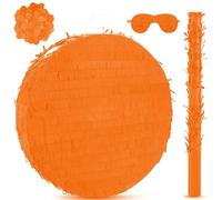 Orange Round Blank Pinata Circle Folding Pinata with Bat Stick Blindfold Mask Confetti for Kids Birthday Wedding Celebration Baby Shower Carnival Party Supplies,12.6 x 12.6 x 3.15 Inches