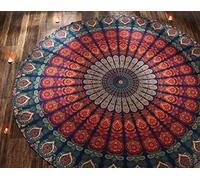 Orange Roundie Indian Mandala Tapestry Gypsy Tablecloth Meditation Yoga Mat By Rajrang