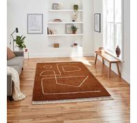 (Orange / Rust, 120 x 170 cm) Moroccan Design Shaggy Rug Abstract Tribal Large 5cm Thick Shag Pile Rugs Living Room Bedroom Fringe Scandi Berber Carpet Mat