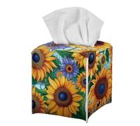 Orange Rustic Sunflower Tissue Box Holder Modern Decorative PU Leather Square Tissue Box Cover for Home Office Tissue Cube Organizer for Dining Table Nightstand