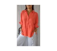 (Orange, S) Elegant Chic Women's Blouse Casual Top Spring Summer Fashion Loose V-Neck Button Fit Ties At Back Shirt Top
