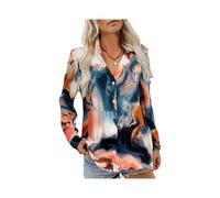 (Orange, S) Europe and the United States autumn new women's long-sleeve printed button-down shirt V-neck blouse women