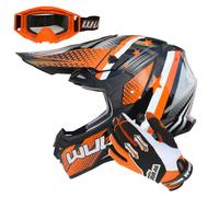 (Orange, S) Wulfsport Iconic Adult Helmet + Stratos Gloves + Goggles Off Road Helmet Motocross ATV Crash