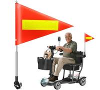 Orange Safety Flag with Reflective Strip and 5.3 Feet Retractable Pole, Orange Warning Flags Suitable for Mobility Scooter, Rollators and Wheelchairs, Set with Pole and Mount for Safety
