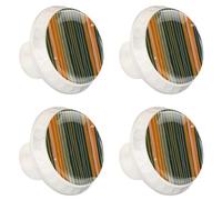 Orange Sage Green Stripe Line Pattern Kitchen Cabinet Knobs, Decorative Drawer Dresser Knobs with Screws Pulls Handles Hardware for Home Furniture, 4 Pack