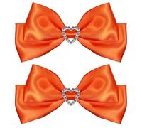 Orange Satin Hair Bow Clips, Christmas Valentine School Hairpins with Heart Rhinestones,Handmade Bowknot Hair Accessories for Kids Girls New Year Decor