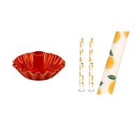 Orange Scalloped Metal Candle Holder & Lemon Tapered Dinner Candles Bundle