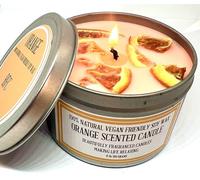Orange Scented Soy Wax Candle - Handmade BFC - 36 Hours Burn Time 8 Oz 180 Grams Soy Wax Candle Silver Brush Finish Tin. Orange Scented with Dried Orange Slices to Further Enhance The Orange Scent.