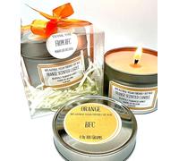 Orange Scented Soy Wax Candle - Handmade BFC - Orange Scented 28 Hours Burn Time 4 Oz 100 Grams Soy Wax Candle Silver Brush Finish Tin. Orange Scented