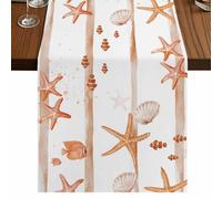 Orange Sea Star Table Runner, Summer Beach Fish Shell Sea Stars Orange Stripes Cotton and Table Linen Runner for Kitchen Dining Home Decor for Party Festival Holiday Decoration Gift 13x70in