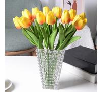 (Orange) - SHINE-CO LIGHTING PU Real Touch Tulips Artificial Flowers 10 Pcs Flowers Arrangement Bouquet for Home Office Wedding Decoration (Orange)