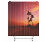 Orange Shower Curtain, Spring Shower Curtain Polyester Coconut Tree Sunset Waterproof Corner Shower Curtain 120X180cm