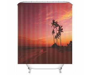 Orange Shower Curtain, Spring Shower Curtain Polyester Coconut Tree Sunset Waterproof Corner Shower Curtain 120X180cm