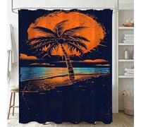 Orange Shower Curtains for Bathroom 150x170cm, Long Waterproof Bath Curtain, Extra Large Polyester Fabric Window Drapes with 12 Hooks, Weighted Hem Showering Panel, Coconut Trees 60x67Inch J-46